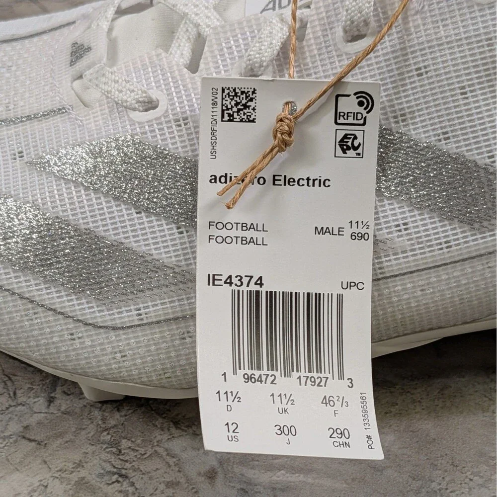 Adidas Adizero Electric Men's 12 White Metallic Silver Football Cleats IE4374